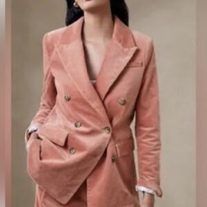 Double-Breasted Pink Blush Corduroy Blazer